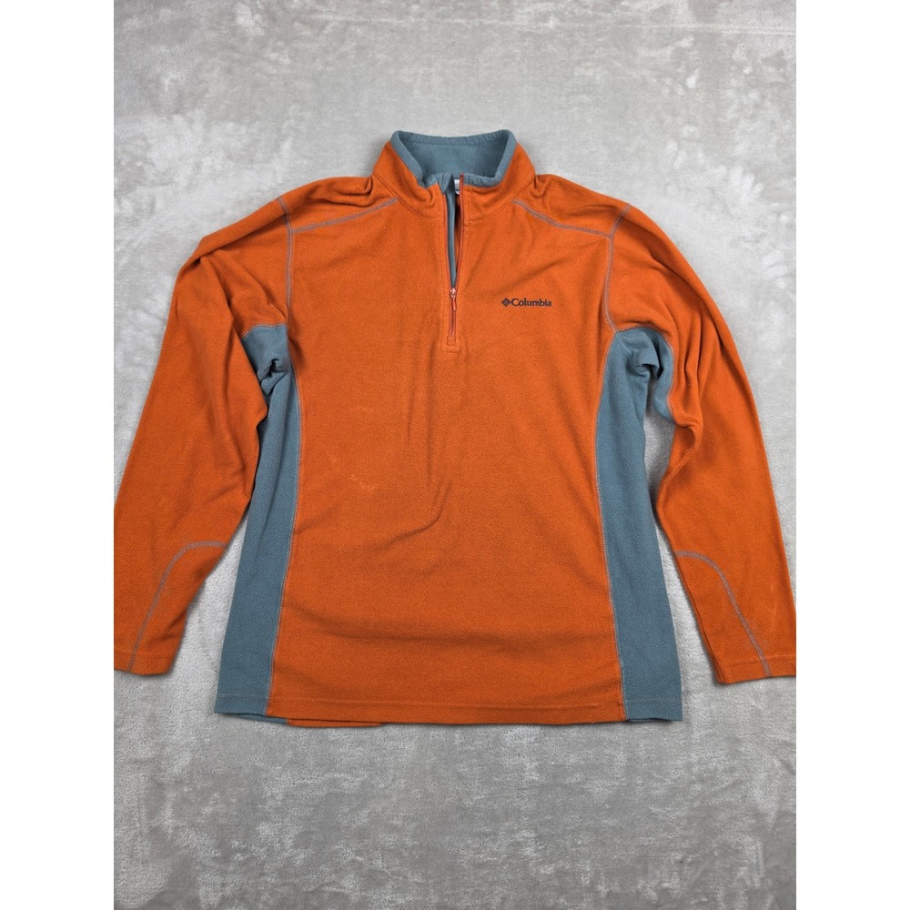 Columbia Fleece Pullover Mens Medium Orange Gray Quarter Zip AM6558 Outdoor